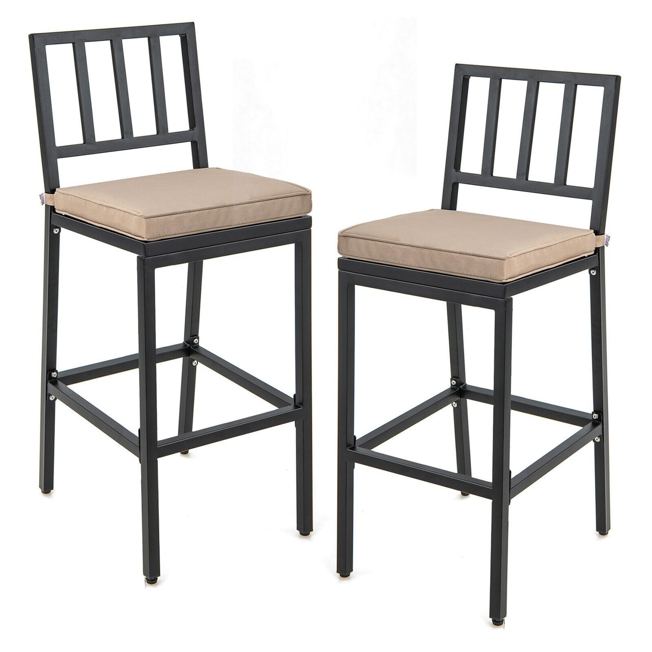 Set of 2 Patio Bar Chairs with Detachable Cushions and Footrests